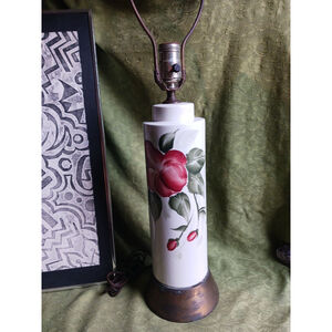 MCM Vintage Floral Handpainted Lamp Brass